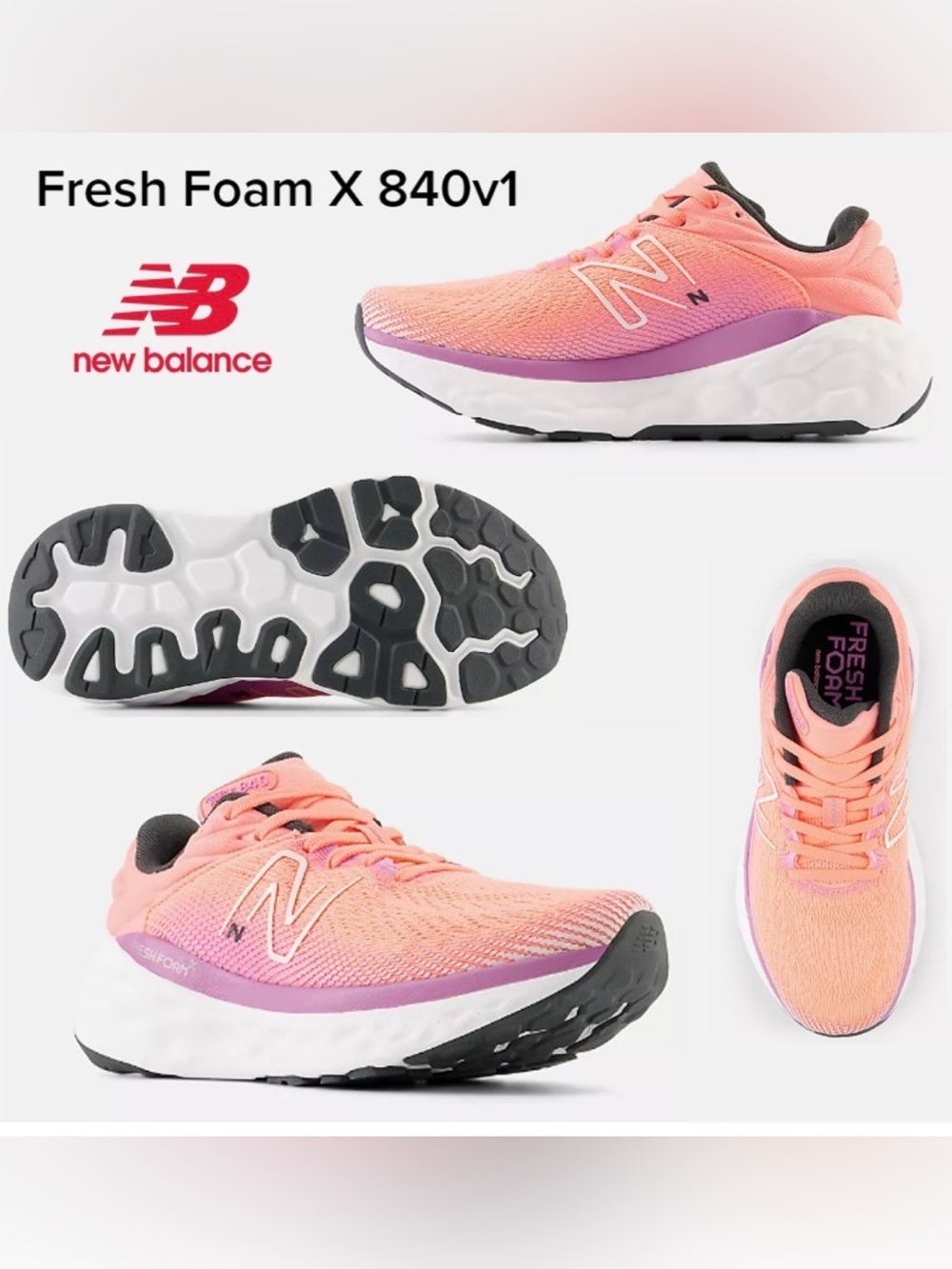 New Balance Women's Fresh Foam X 840v1 Running Shoes - Coral Pink & Purple